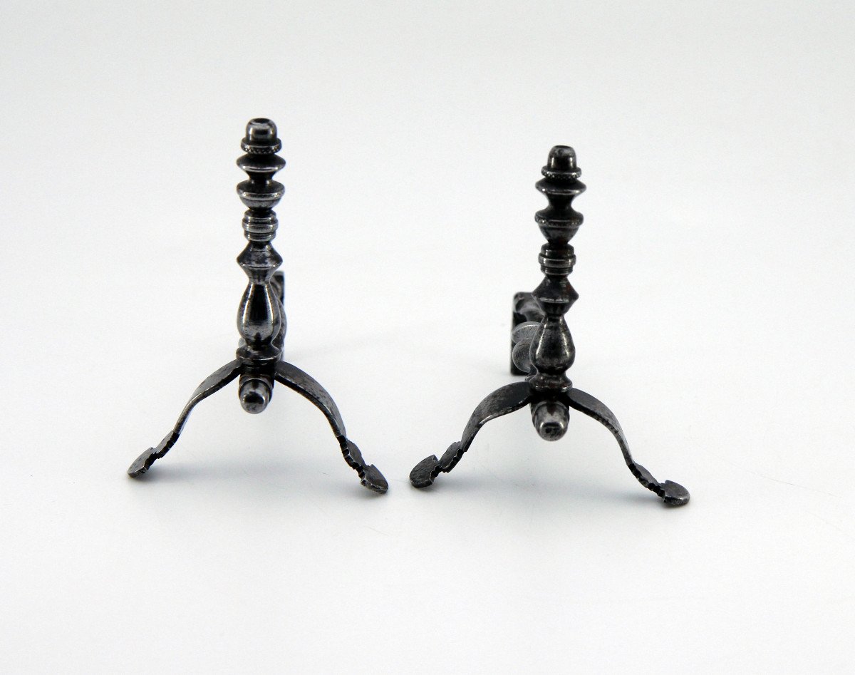 Pair Of Miniature Wrought Iron Andirons - 19th Century Masterwork-photo-5