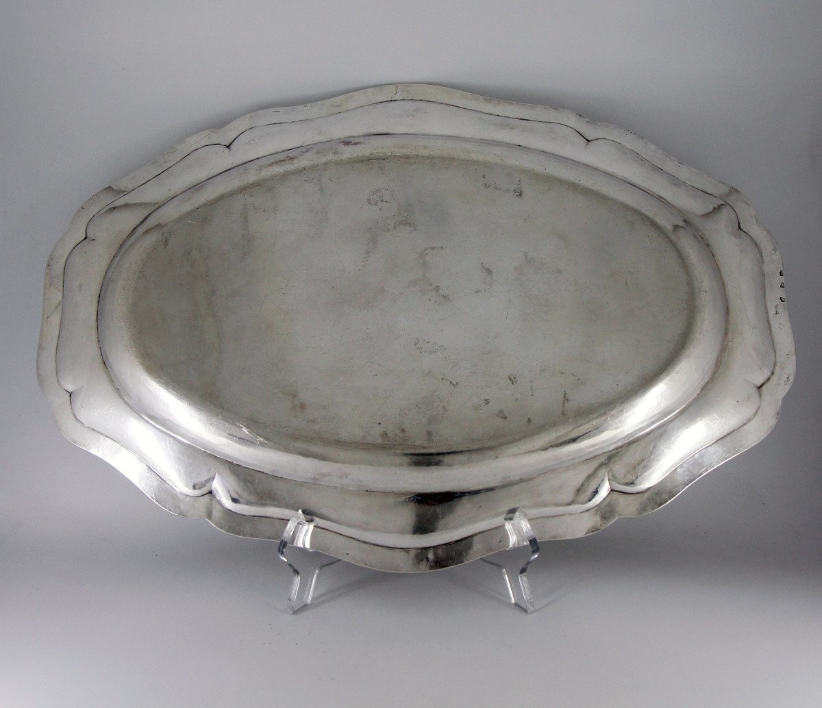 Très grand plat ovale en argent massif par Eloi Guérin - armoiries von Brackel - Paris, 1755-56-photo-2