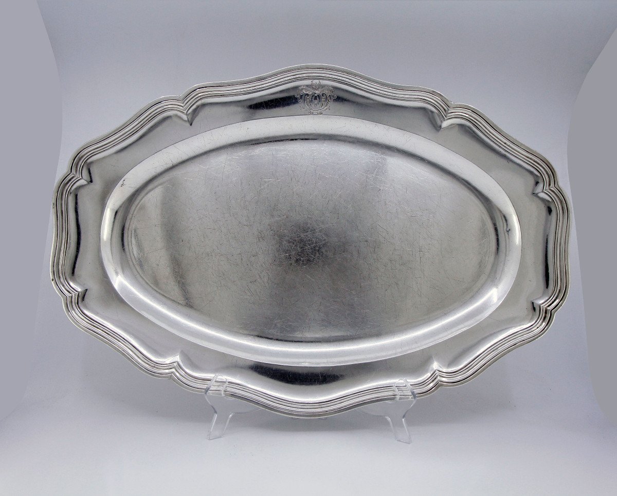 Très grand plat ovale en argent massif par Eloi Guérin - armoiries von Brackel - Paris, 1755-56