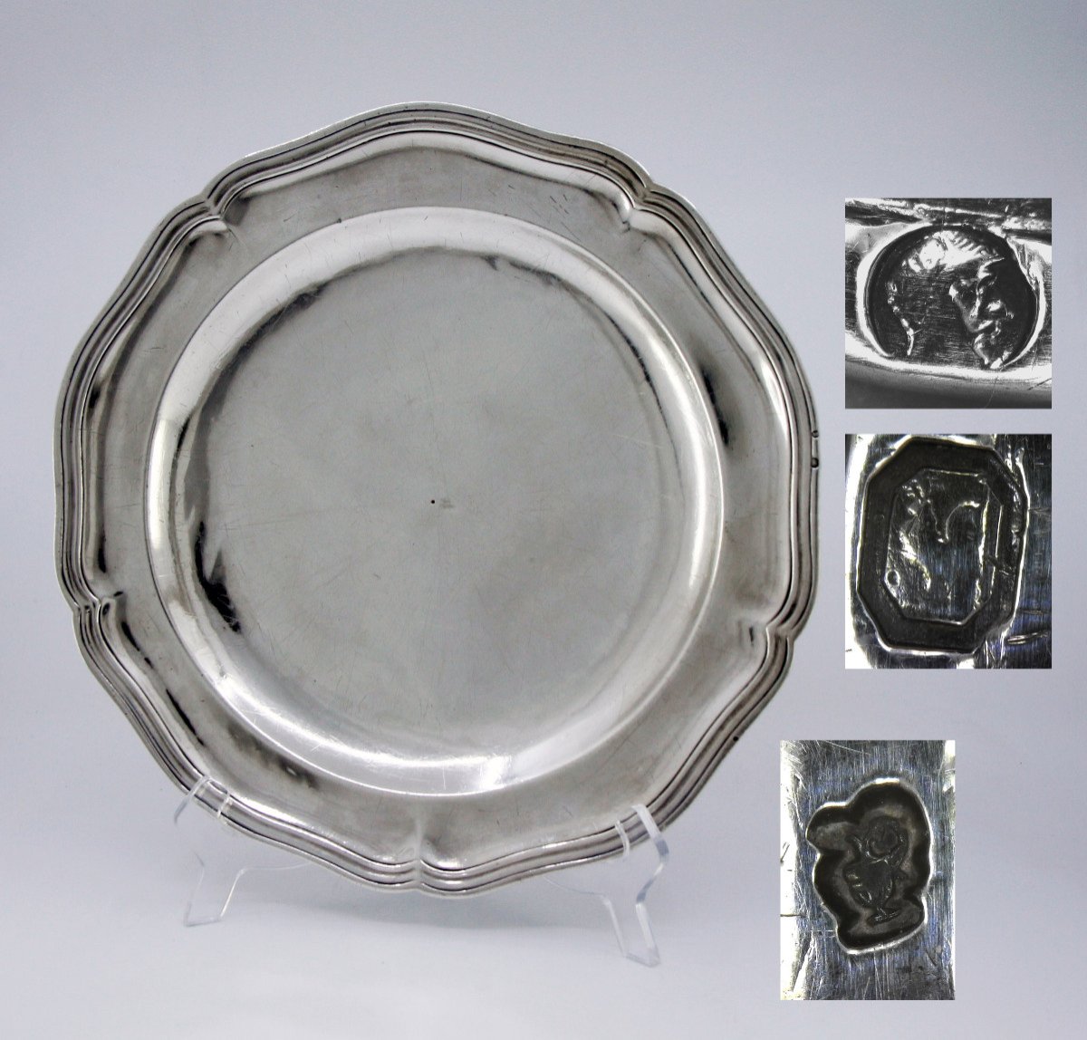 Grand et lourd plat rond en argent par Jean-Louis Outrebon - Paris, époque Louis XVI, 1784-1785-photo-4