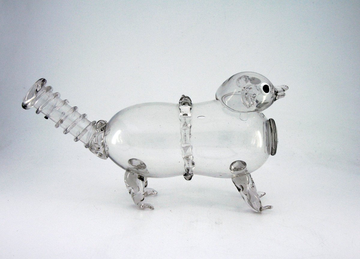 Schnapshund - Blown Clear Glass Brandy Bottle - Switzerland, Flühli, Late 18th Century-photo-2