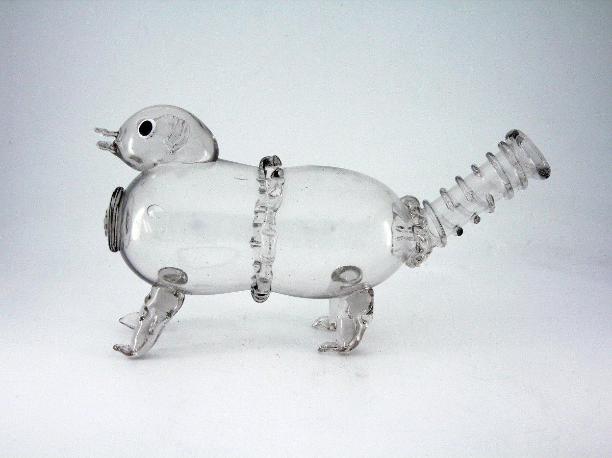 Schnapshund - Blown Clear Glass Brandy Bottle - Switzerland, Flühli, Late 18th Century-photo-4