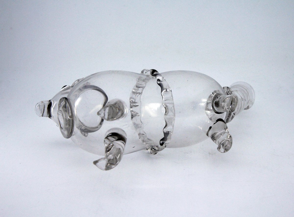 Schnapshund - Blown Clear Glass Brandy Bottle - Switzerland, Flühli, Late 18th Century-photo-3