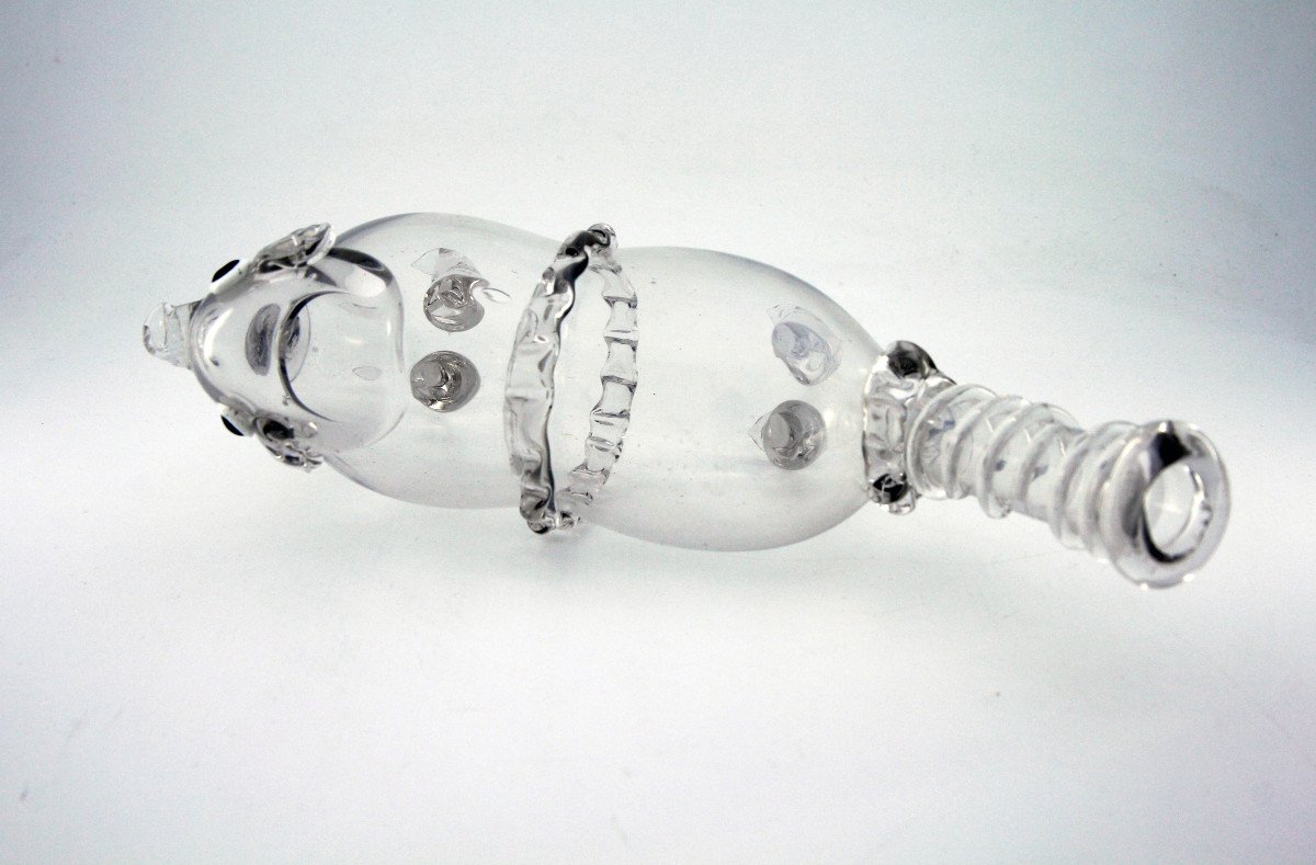 Schnapshund - Blown Clear Glass Brandy Bottle - Switzerland, Flühli, Late 18th Century-photo-4