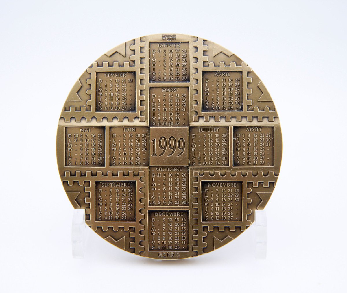 1999 Calendar Medal With Ceres Stamps - Bronze By J.-p. Gendis For The Paris Mint-photo-3