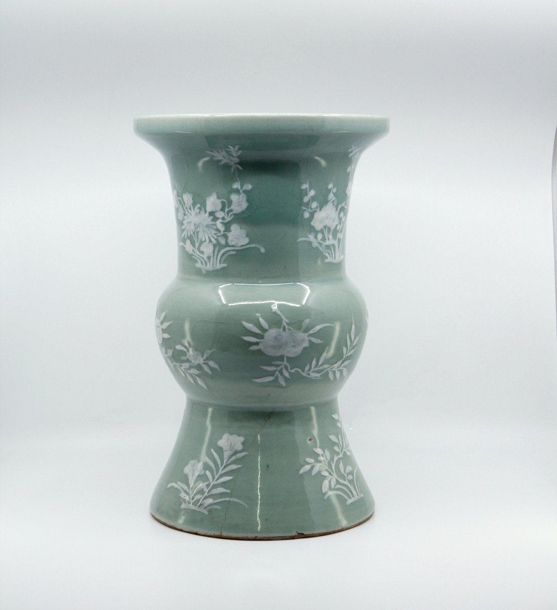 Large Celadon Porcelain Vase With White Branch Decoration, China Circa 1900-photo-4