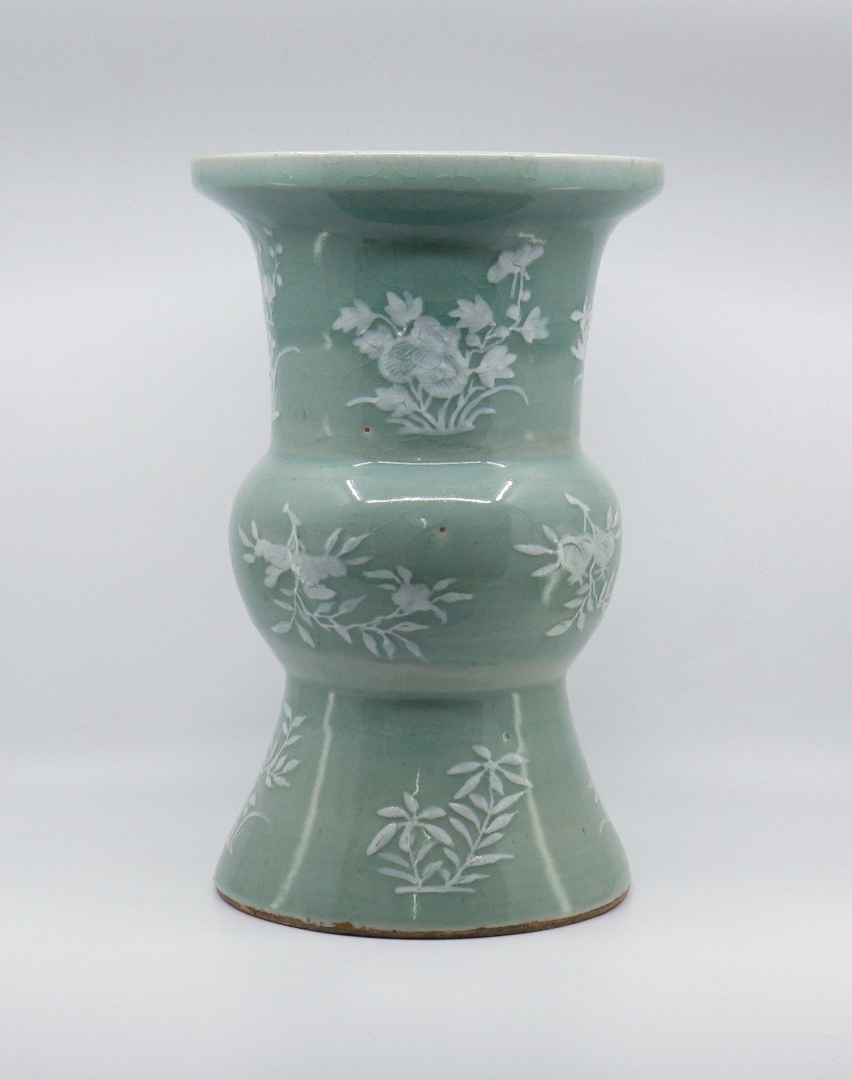 Large Celadon Porcelain Vase With White Branch Decoration, China Circa 1900