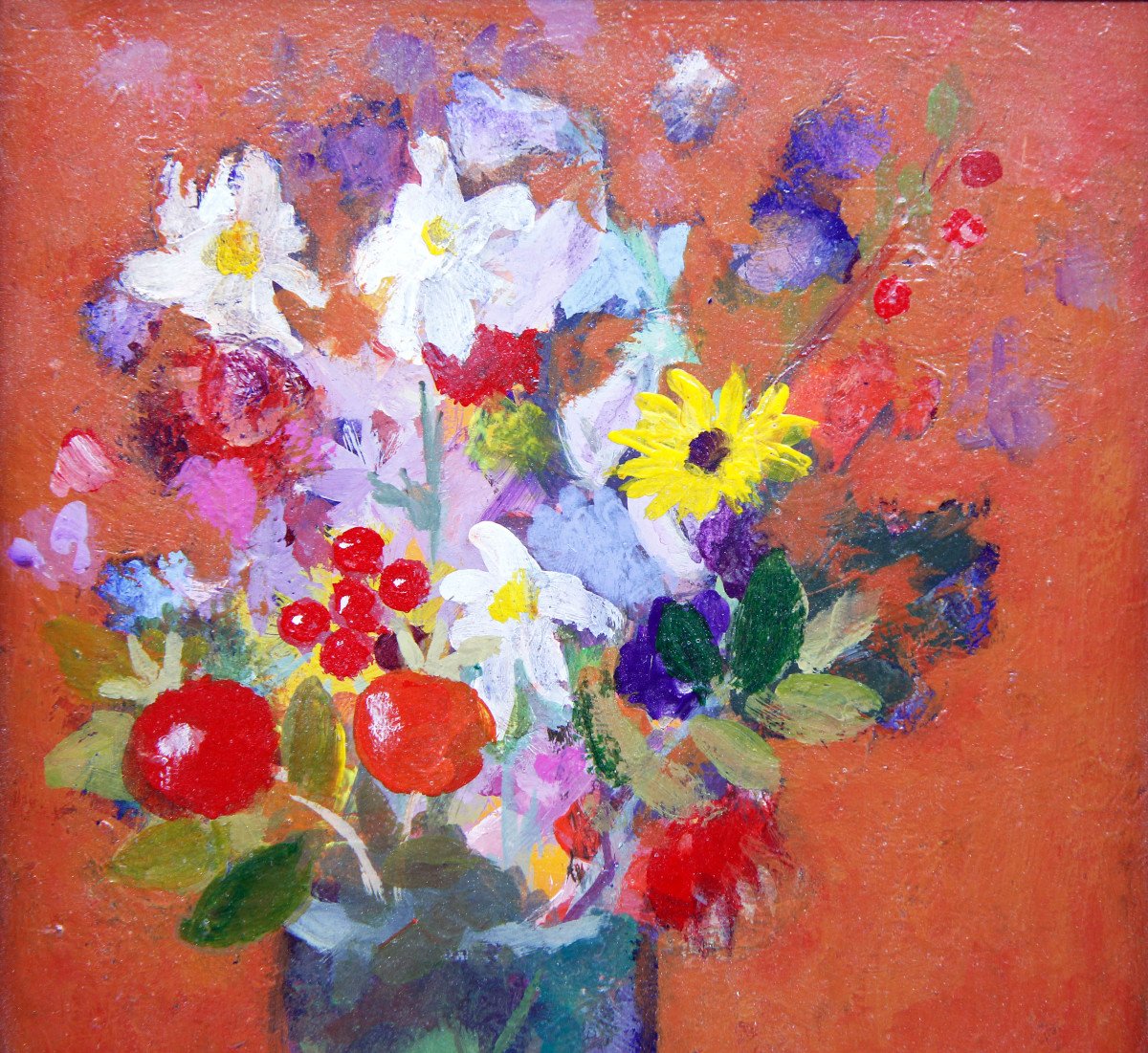 Alphonse Lanoë (1926-2009), October Bouquet - Oil On Hardboard, 1989-photo-3