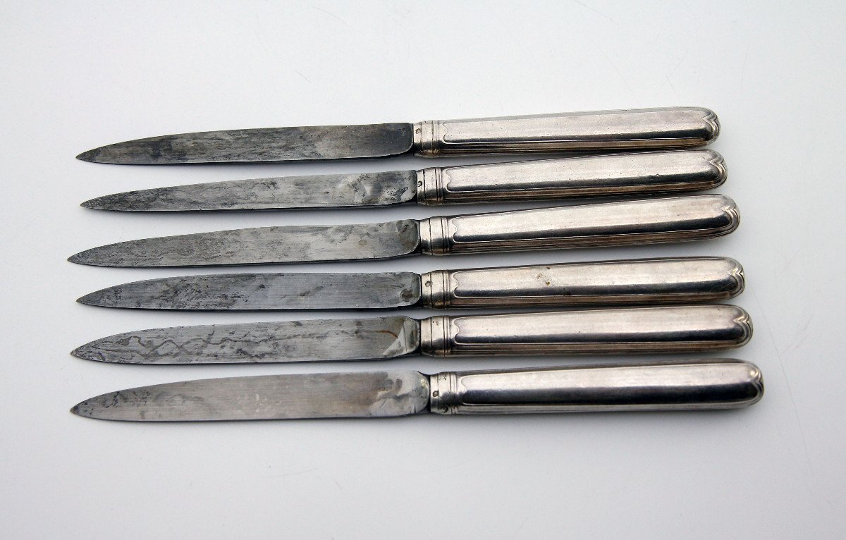 Rare Set Of Six Horngacher Armorial Knives, Nicolas-martin Langlois And Chapy, Paris 1768-69-photo-3