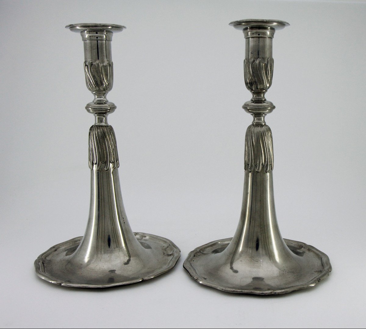 Pair Of Pewter Trumpet Candlesticks, By Jean-paul Jacob, Potter In Geneva From 1950 To 1962-photo-2