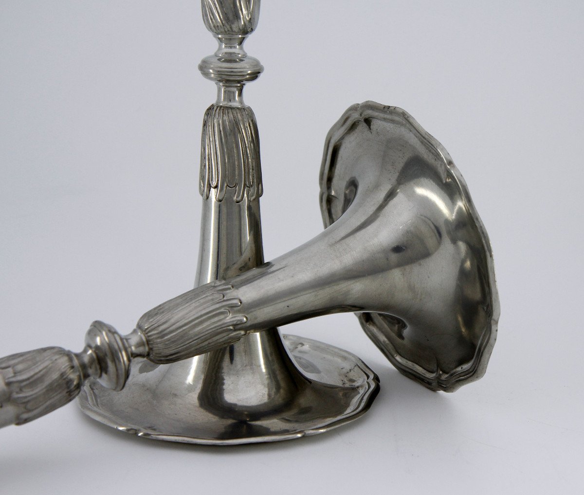 Pair Of Pewter Trumpet Candlesticks, By Jean-paul Jacob, Potter In Geneva From 1950 To 1962-photo-3