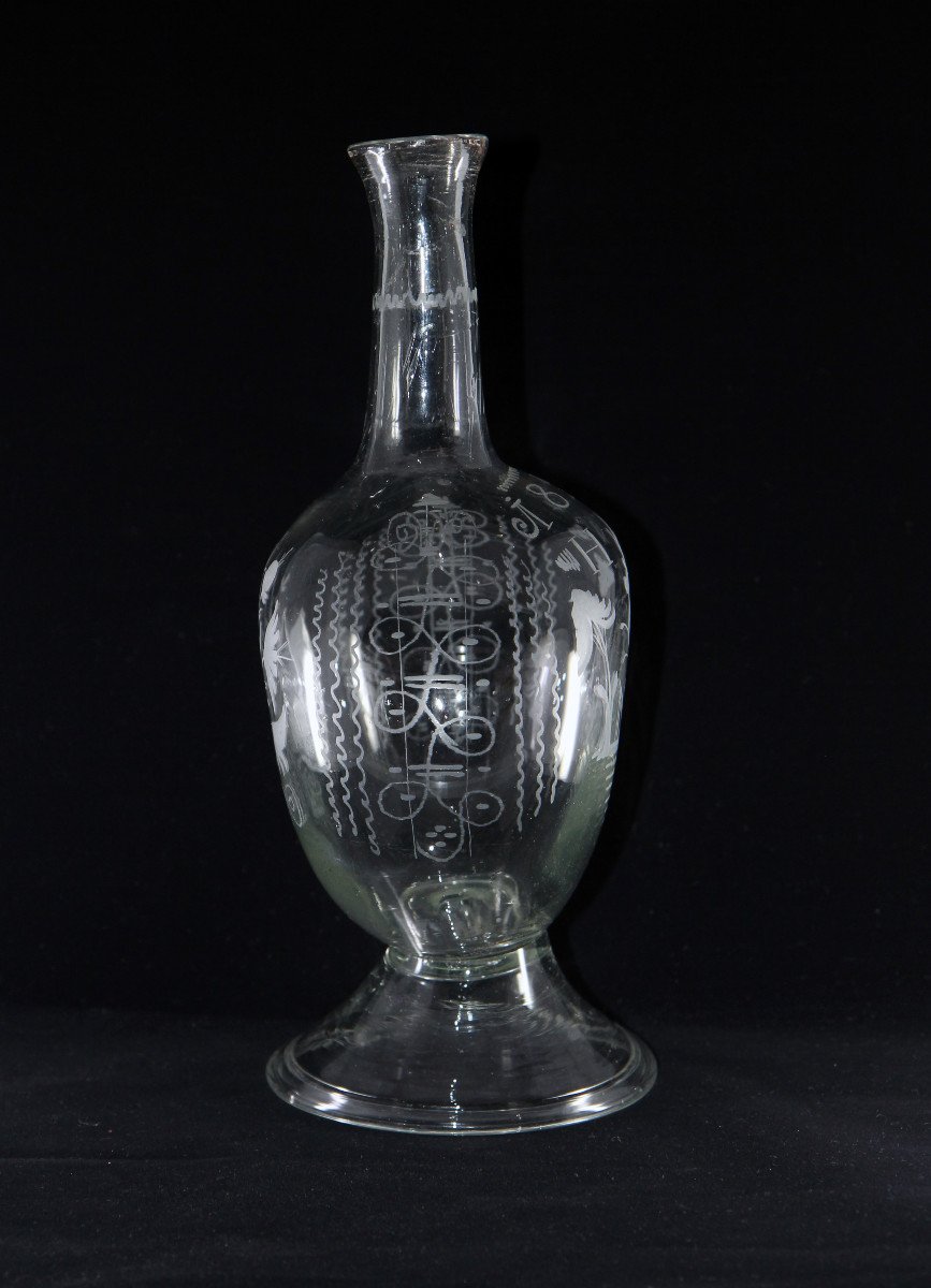 KUGELFLASCHE - Bouteille sphérique à corps aplati - Suisse, verreries de Flühli, 1824-photo-2