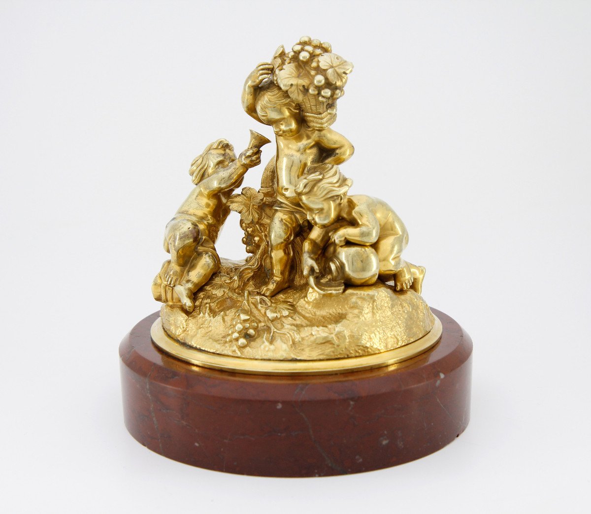 Amours Vendangeurs - Gilded Bronze Group On Griotte Marble, Attributed To Raingo - Paris, 1860-photo-2