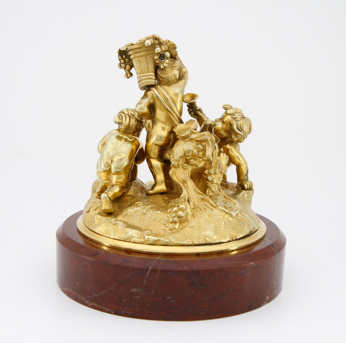 Amours Vendangeurs - Gilded Bronze Group On Griotte Marble, Attributed To Raingo - Paris, 1860-photo-4