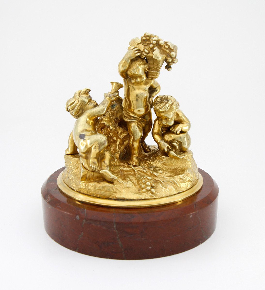 Amours Vendangeurs - Gilded Bronze Group On Griotte Marble, Attributed To Raingo - Paris, 1860