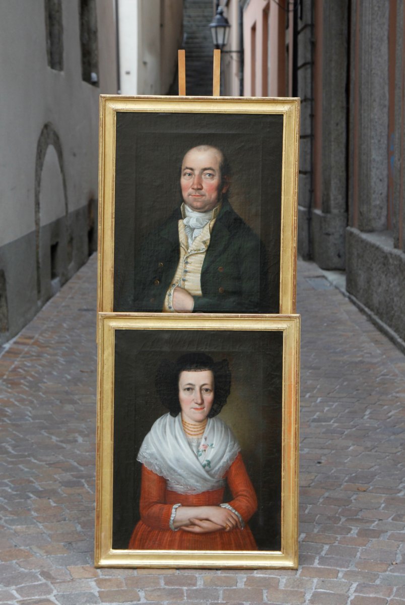 Pair Of Portraits, Oil / Canvas, Swiss School [probably Berne], End Of The 18th Century - Beginning Of The 19th Century-photo-3