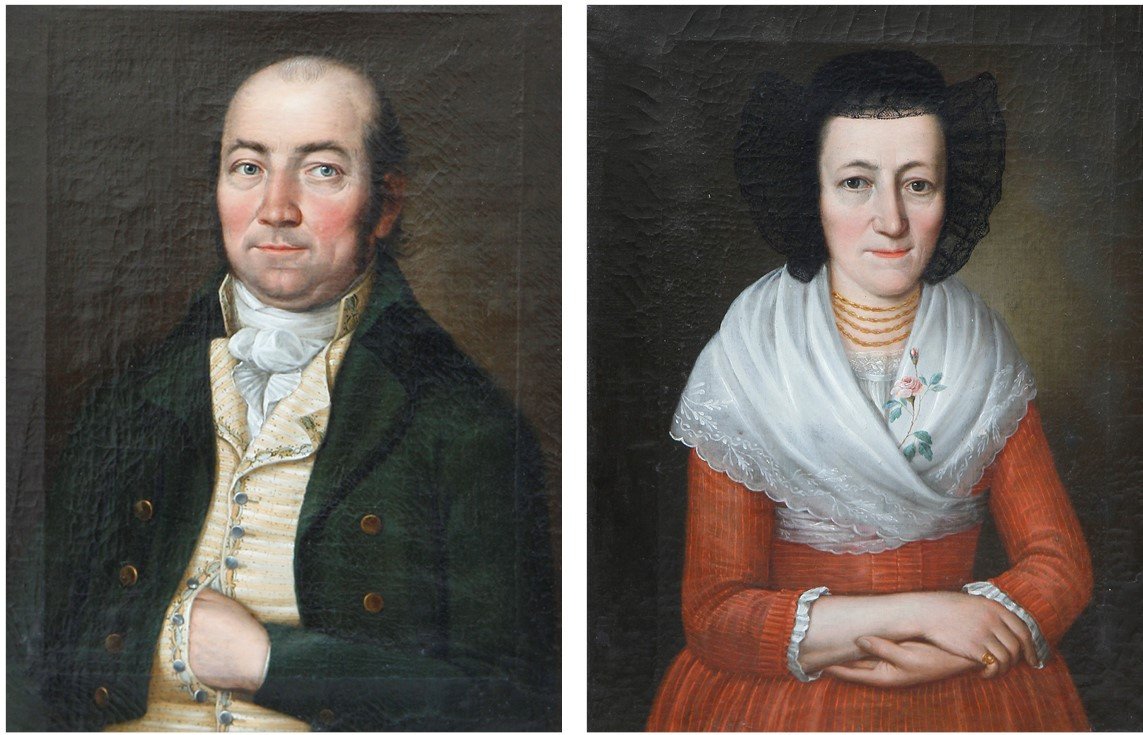 Pair Of Portraits, Oil / Canvas, Swiss School [probably Berne], End Of The 18th Century - Beginning Of The 19th Century