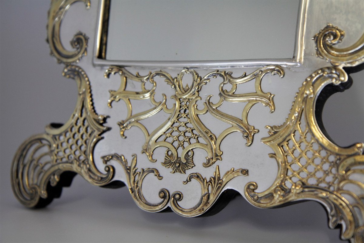 Large Victorian Vanity Mirror, Sterling Silver And Silver-gilt, London 1878-photo-4