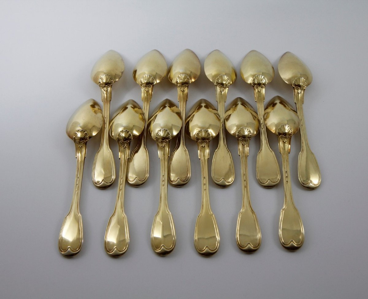 Rare Suite Of 12 Teaspoons In Vermeil By Georg Adam Rehfues, Bern Circa 1830-photo-4