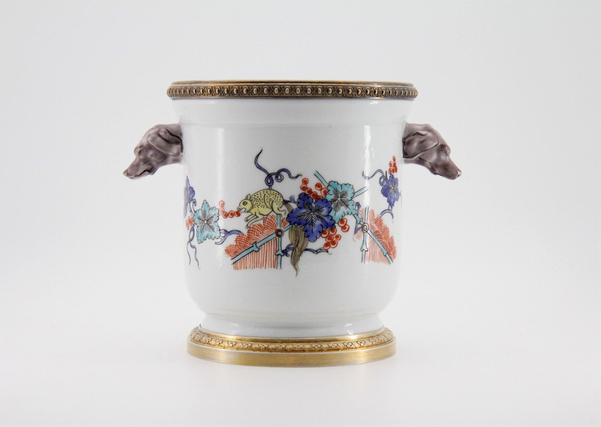 18th Century Chantilly Style Cooling Bucket, Samson Porcelain Mounted In Vermeil By Risler Et Carré, Late 19th Century-photo-2