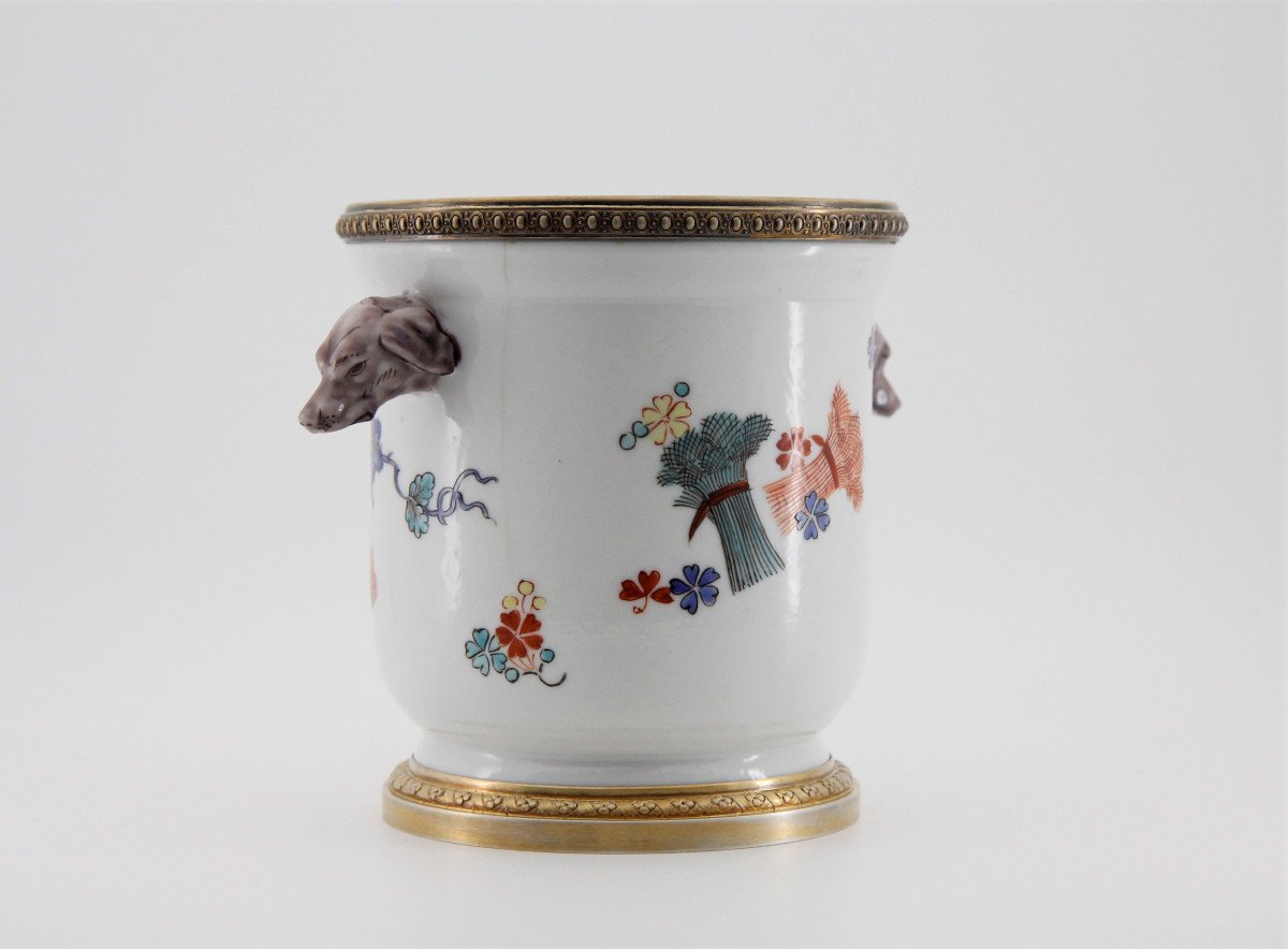 18th Century Chantilly Style Cooling Bucket, Samson Porcelain Mounted In Vermeil By Risler Et Carré, Late 19th Century-photo-3