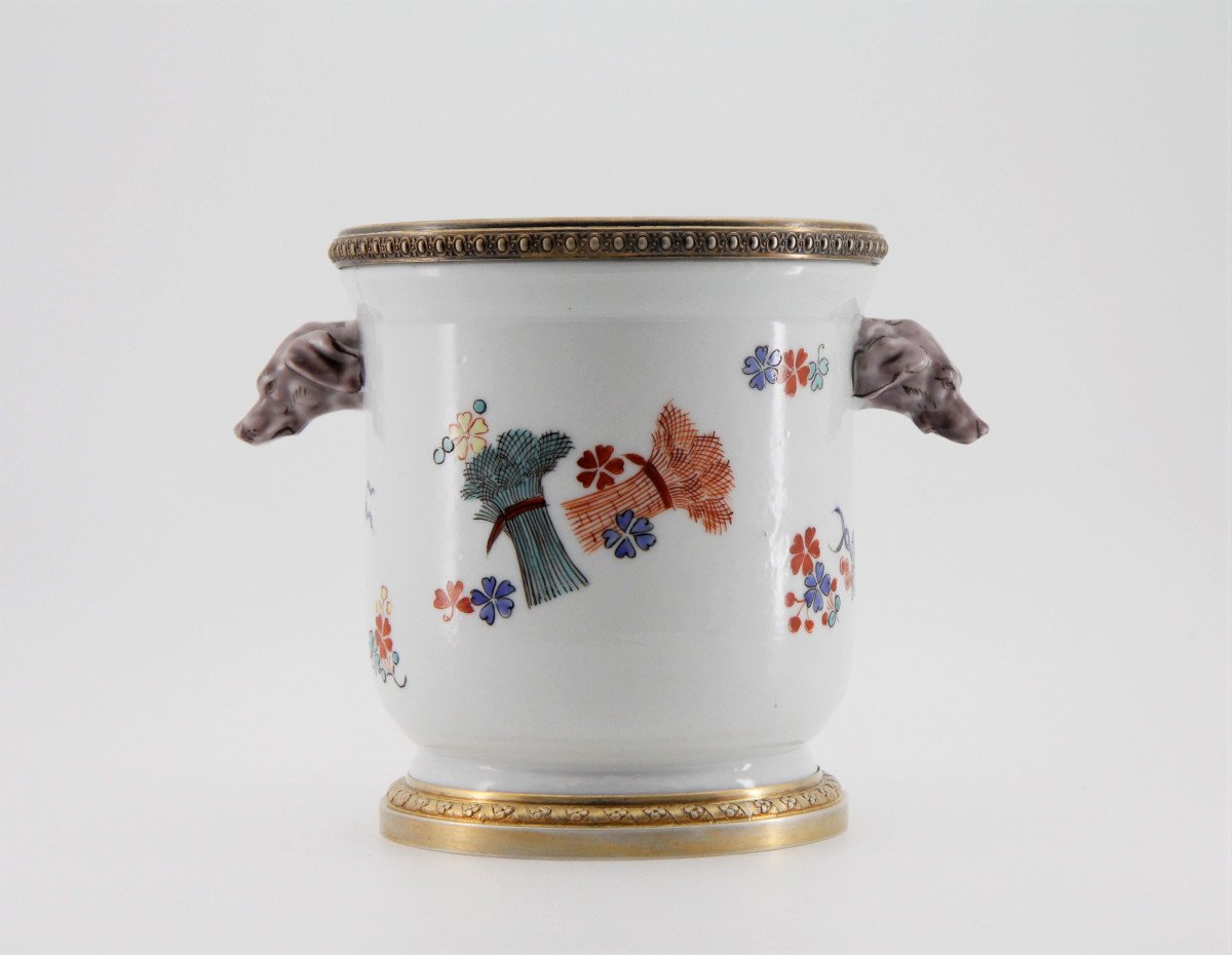 18th Century Chantilly Style Cooling Bucket, Samson Porcelain Mounted In Vermeil By Risler Et Carré, Late 19th Century-photo-4