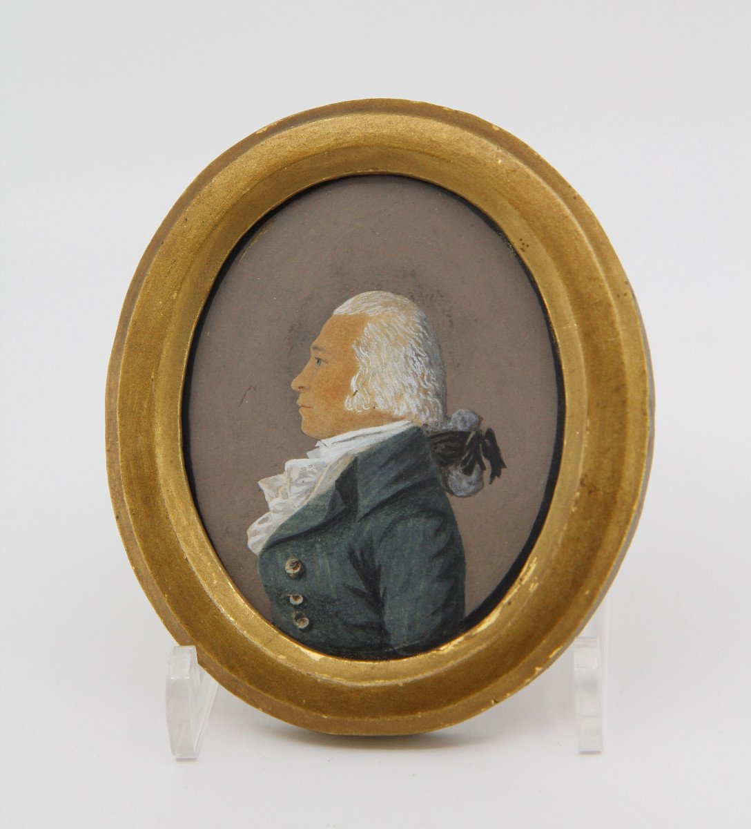 Johann Rudolf Follenweider (1774-1847), profil d'homme miniature, gouache/papier datée 1794-photo-4