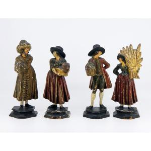 The Four Seasons - Subjects In Polychrome Carved Wood, Germany Or Austria, 19th Century