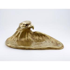 Inkwell With Eagle's Head In Gilded Bronze - Perhaps Austria, Circa 1900