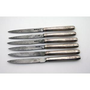 Rare Set Of Six Horngacher Armorial Knives, Nicolas-martin Langlois And Chapy, Paris 1768-69