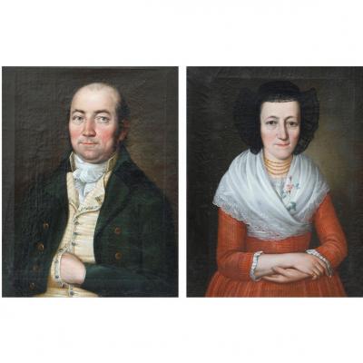 Pair Of Portraits, Oil / Canvas, Swiss School [probably Berne], End Of The 18th Century - Beginning Of The 19th Century