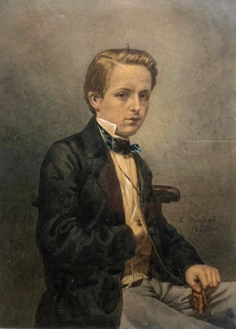 école Suisse 19eme (1856) :  Portrait En Aquarelle Sur Papier Parchemin-photo-2