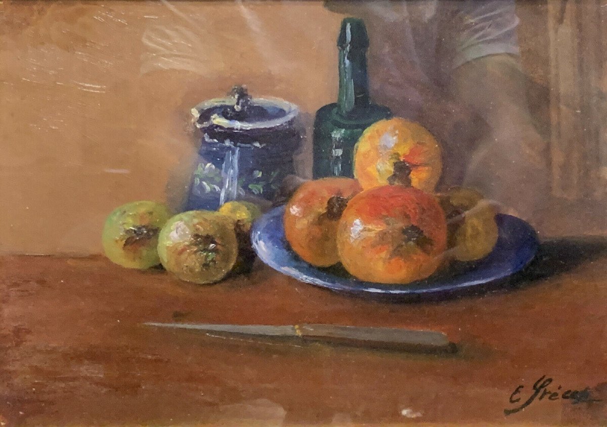 Eugénie Frecot  « Nature Morte Aux Fruits » Huile Sur Papier Signée -photo-3