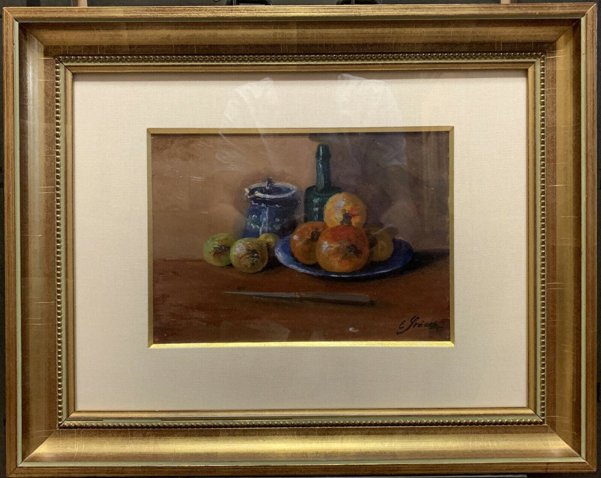 Eugénie Frecot  « Nature Morte Aux Fruits » Huile Sur Papier Signée 