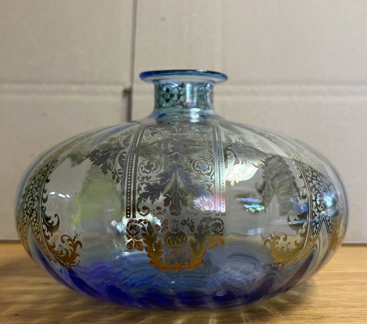 Pansu Crystal Vase With Mordore Decor Around 1900-photo-2