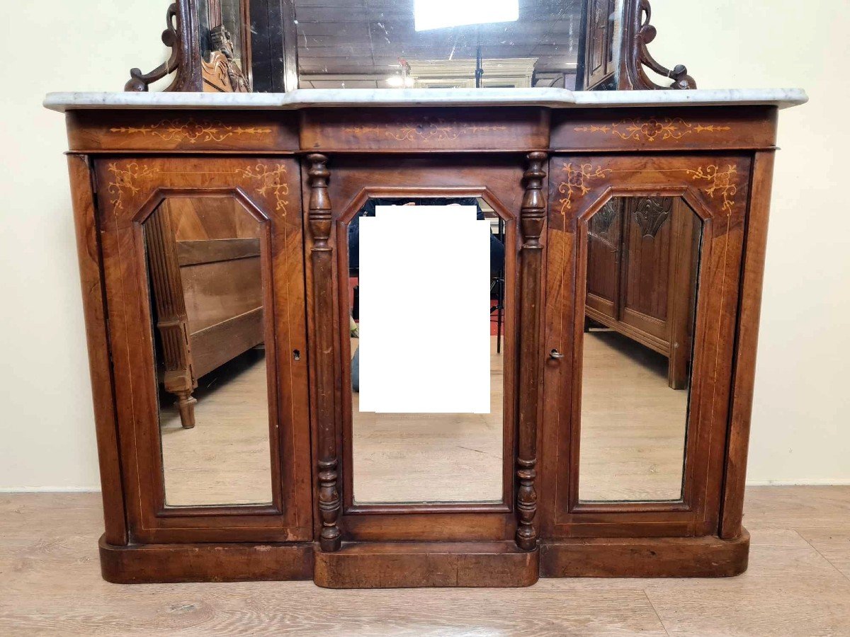 Napoleon III Period Projection Sideboard In Walnut And Marquetry-photo-3