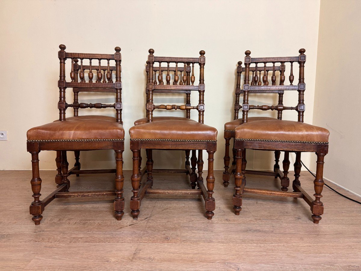 Series Of 6 Renaissance Chairs In Solid Walnut