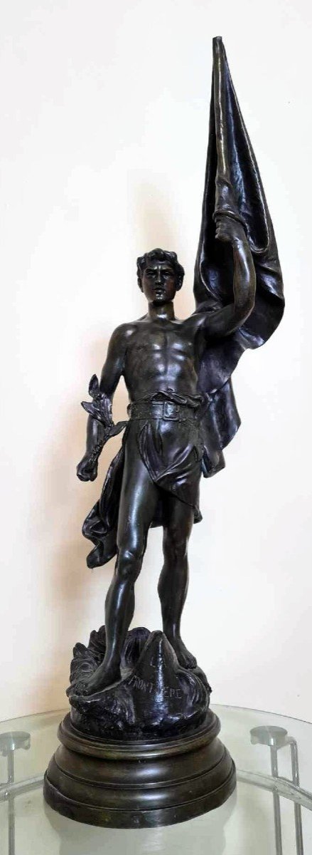 Rousseau La Patrie: Huge Sculpture In Patinated Antimony Signed In Hollow / High 112 Cm-photo-1