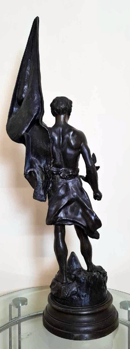 Rousseau La Patrie: Huge Sculpture In Patinated Antimony Signed In Hollow / High 112 Cm-photo-2