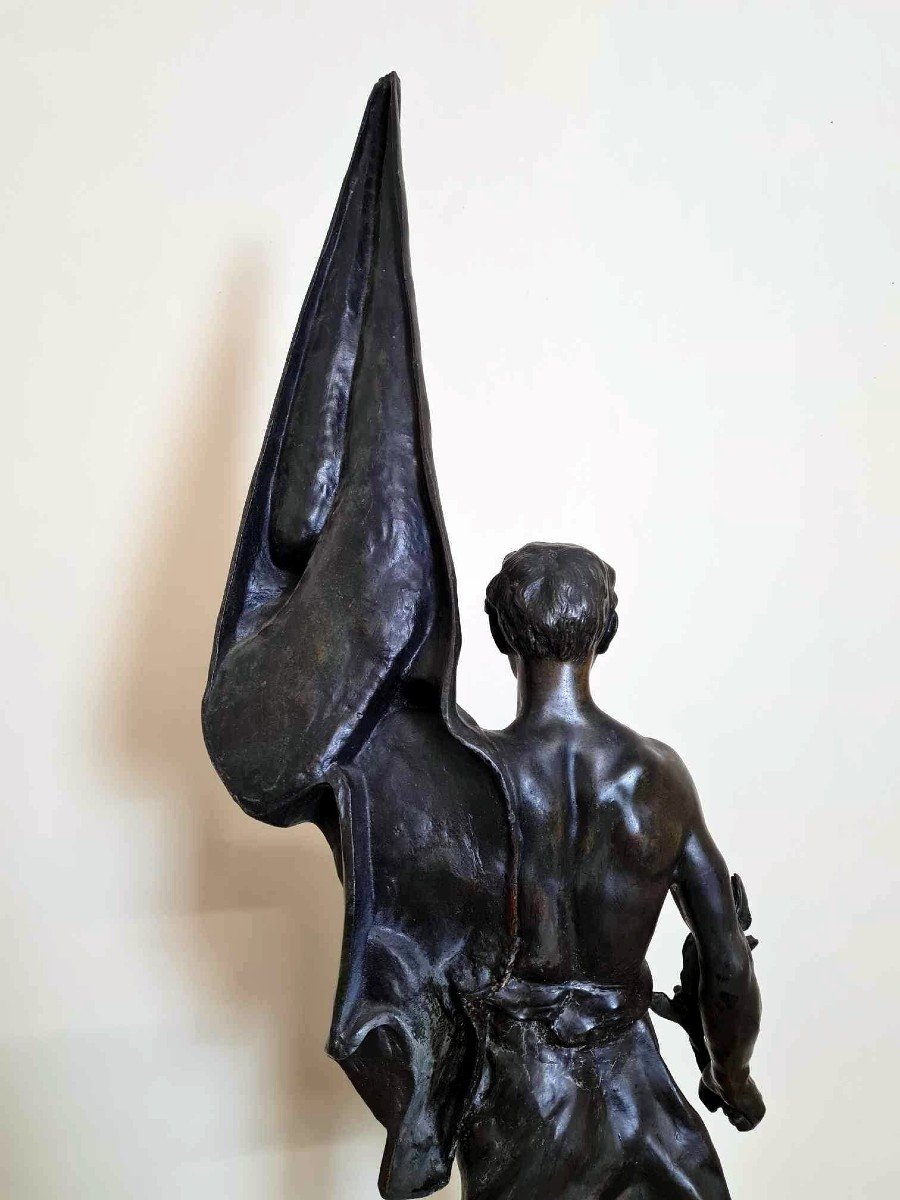 Rousseau La Patrie: Huge Sculpture In Patinated Antimony Signed In Hollow / High 112 Cm-photo-4