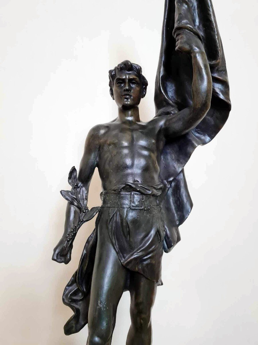 Rousseau La Patrie: Huge Sculpture In Patinated Antimony Signed In Hollow / High 112 Cm-photo-5