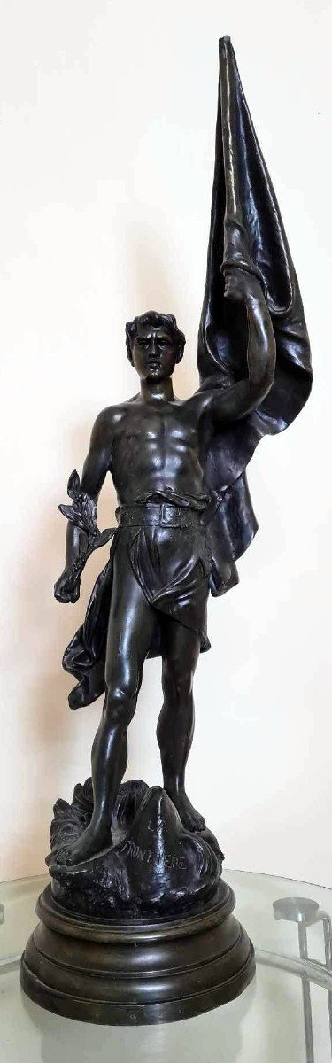 Rousseau La Patrie: Huge Sculpture In Patinated Antimony Signed In Hollow / High 112 Cm