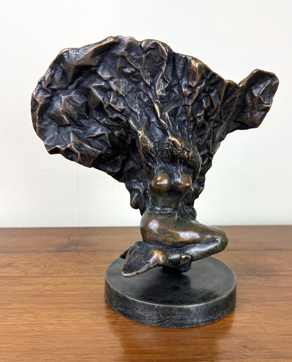 Nizam-güner: Rare Bronze With Patina Medal Entitled "the Flame" (tension Number 176) Signed