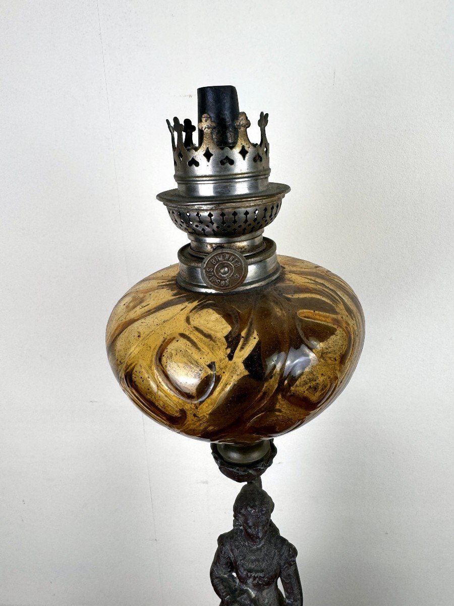 Large Oil Lamp Mounted On A Regulate Statue Entitled “chanson By Rousseau” -photo-4