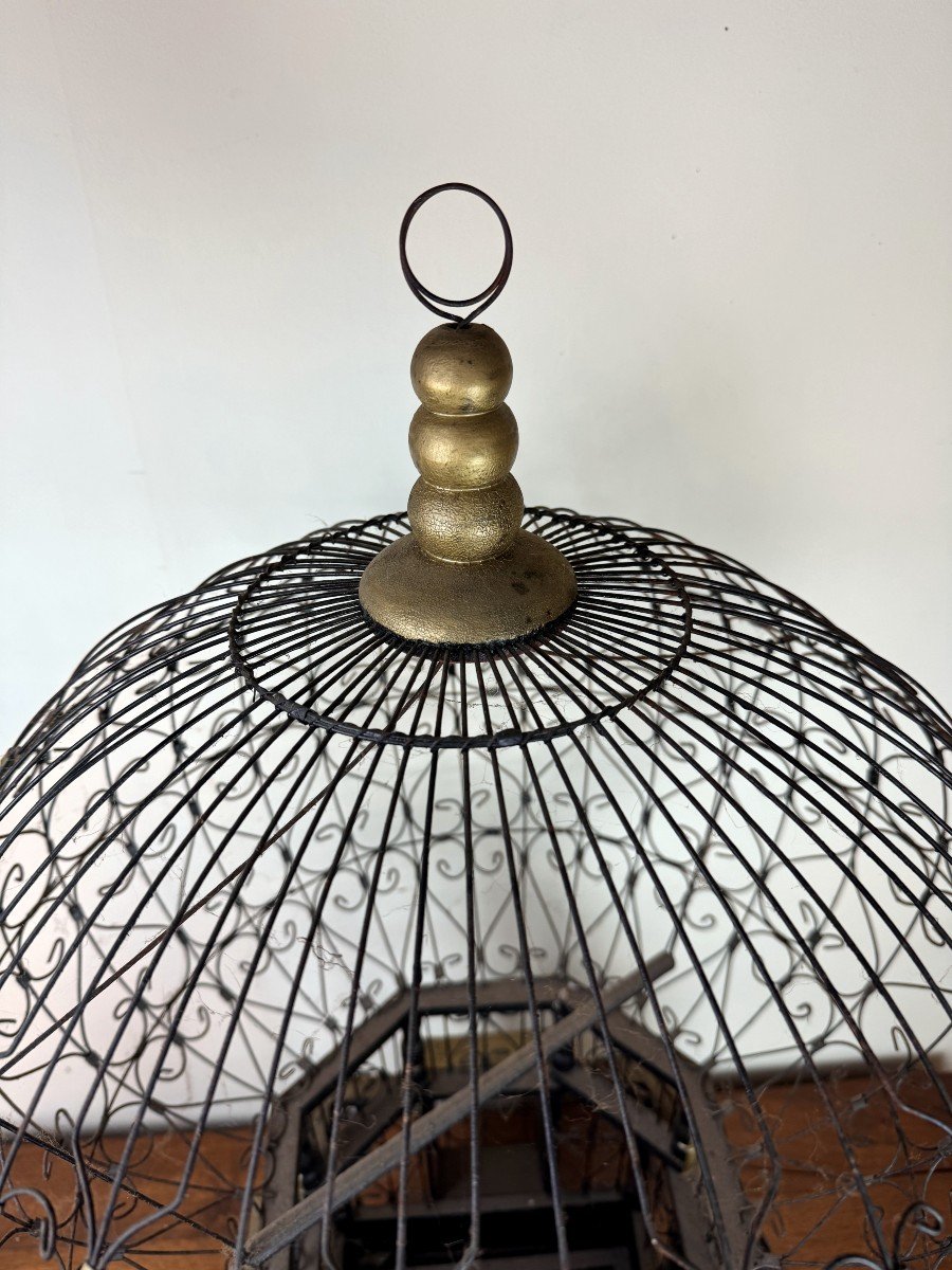 Cage A Oiseaux Vintage De Forme Montgolfière En Bois Et Fer -photo-5