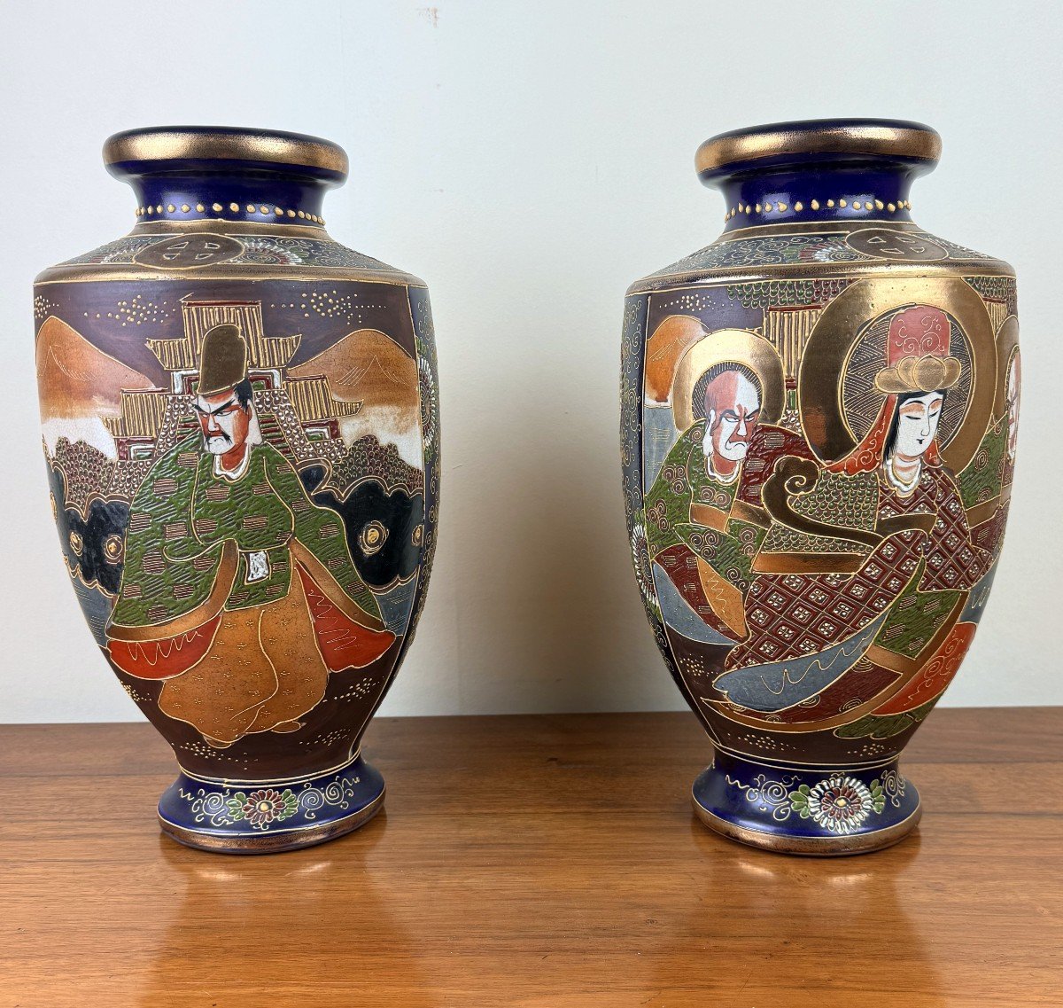 Pair Of Japanese Vases In Satsuma Porcelain