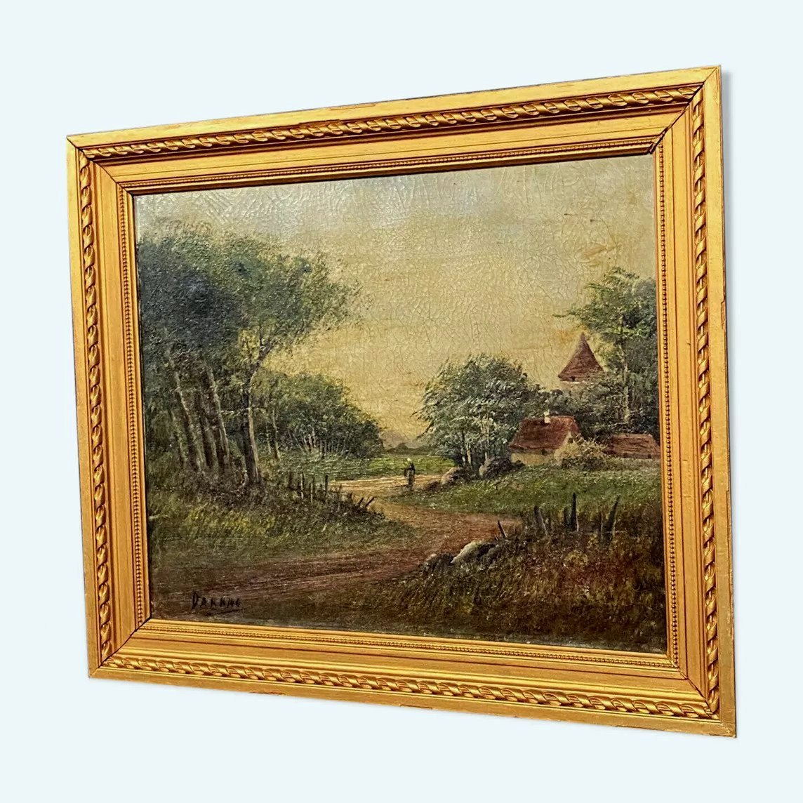 Barbizon School Around 1880 The Path To The Village Oil On Canvas Animated By Hc Darn 