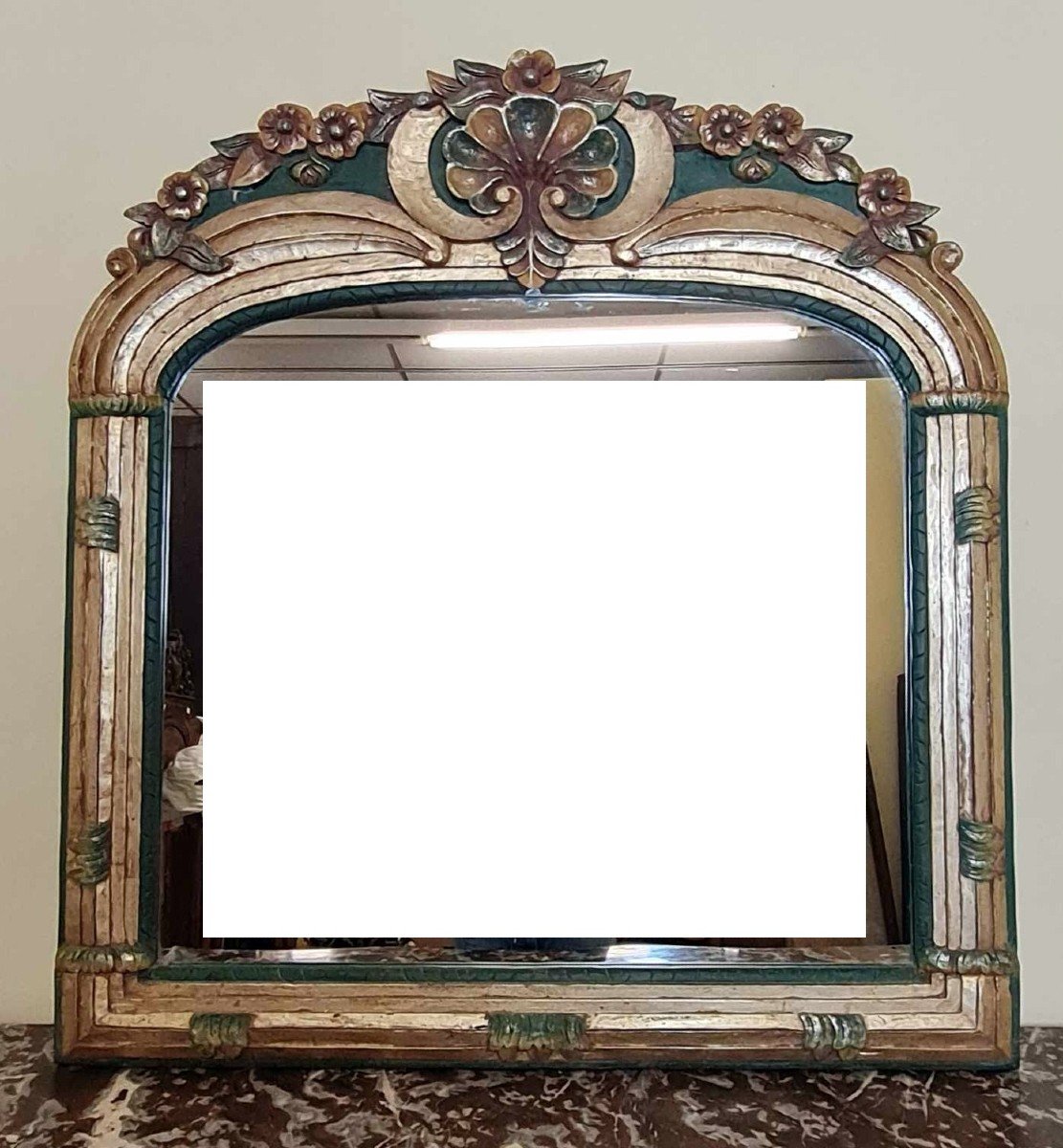 Miroir En Bois Sculpté Doré Et Polychrome-photo-3