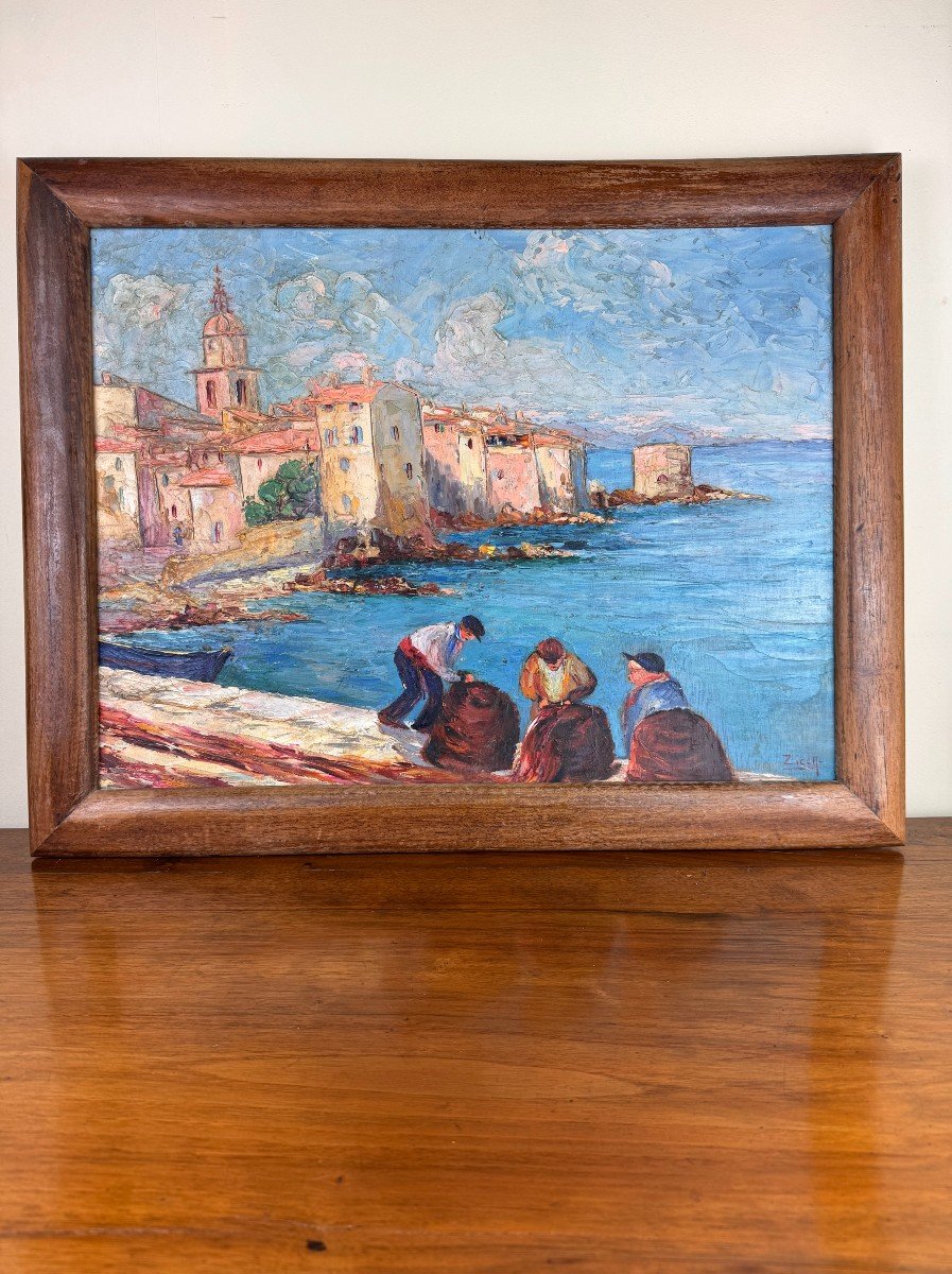 The Port Of Saint Tropez: Oil On Panel Signed By Zicca -photo-2