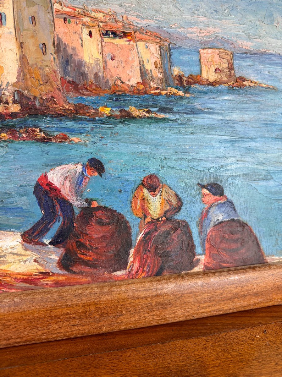 The Port Of Saint Tropez: Oil On Panel Signed By Zicca -photo-4